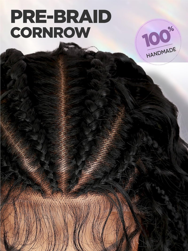 Fancy Hair 13×6 Lace Front Braided Wigs for Black Women 26 Inch Handmade Cornrow Curly Hair Fulani Wig with Face Framing Boho Hair Pre Plucked Glueless Lace Frontal Boho Braids Wig with Baby Hair - Image 3